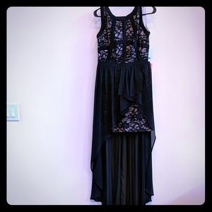 Black evening high low lace dress with back zipper
